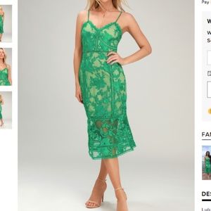 Deeply Cherished Green Lace Midi Dress - Lulus